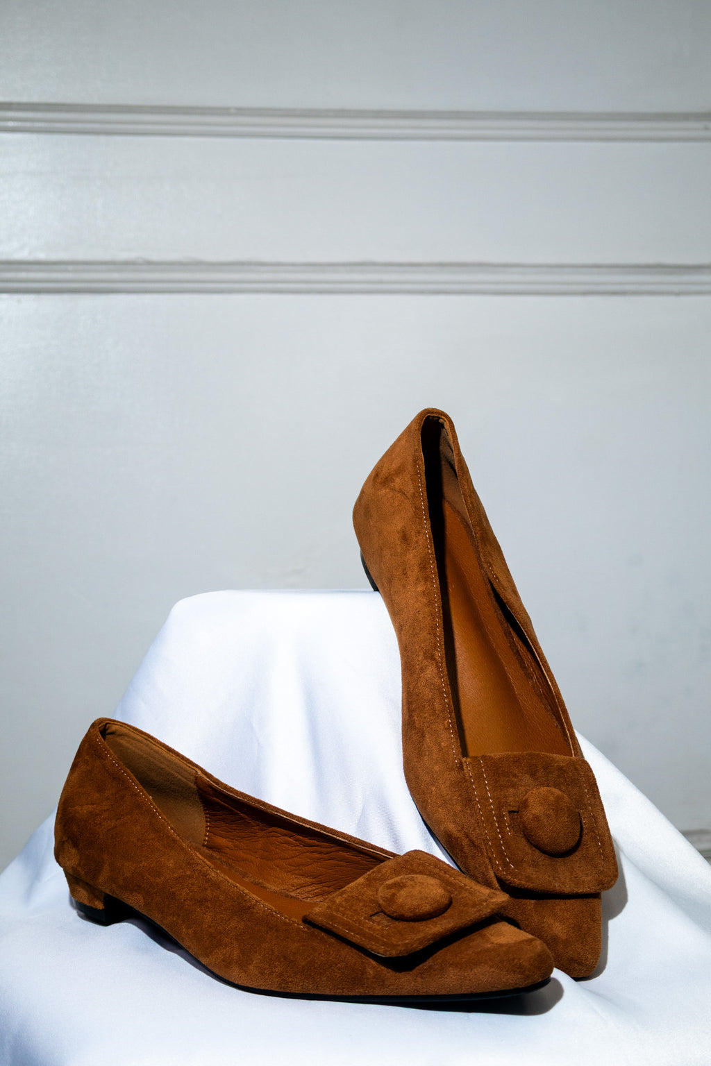 Brown Pointed-Toe Suede Flats