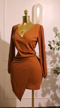 Brown Sheer?Sleeve Bodycon Mini Dress (Medium)