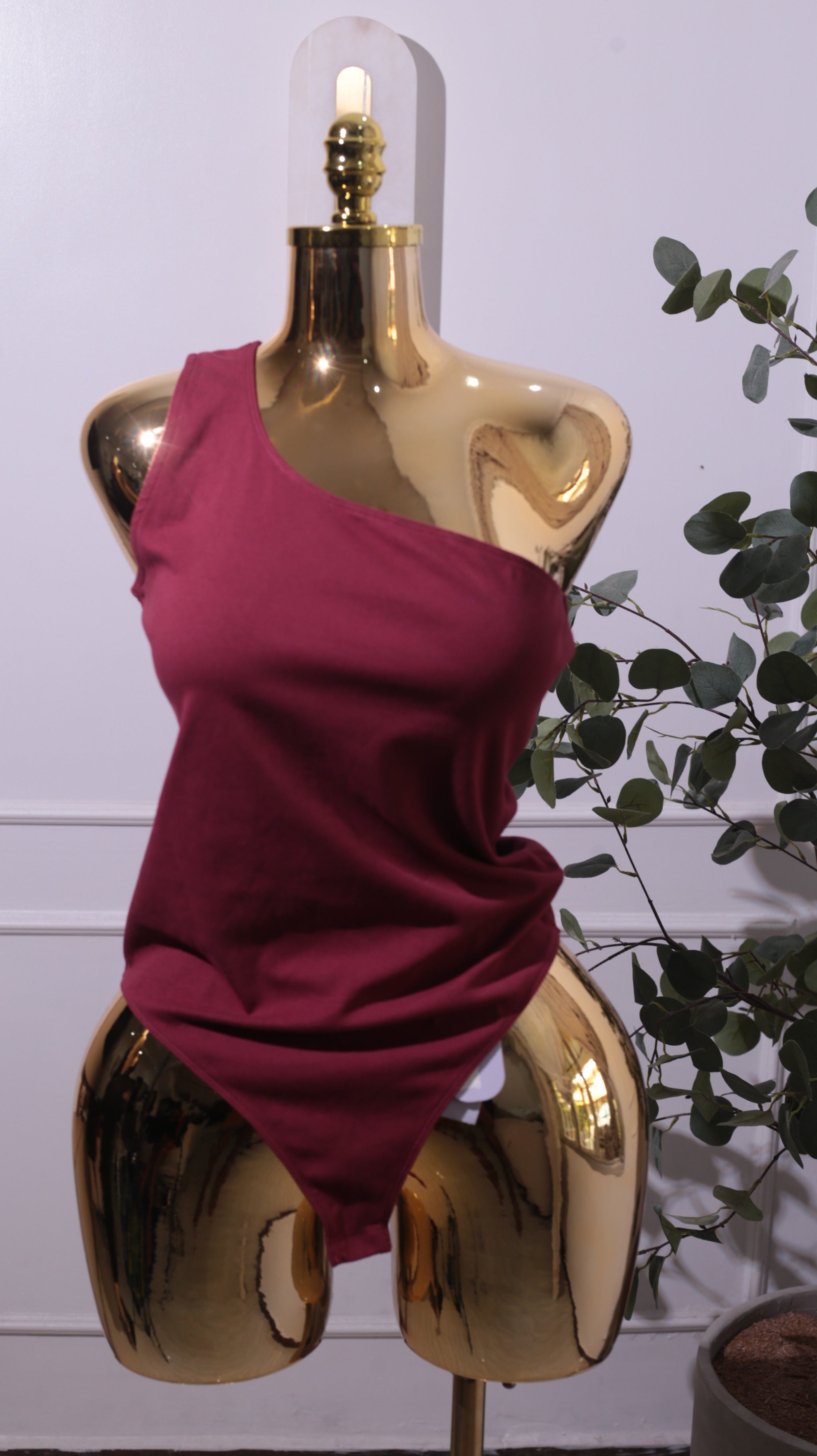 Burgundy One-Shoulder Bodysuit