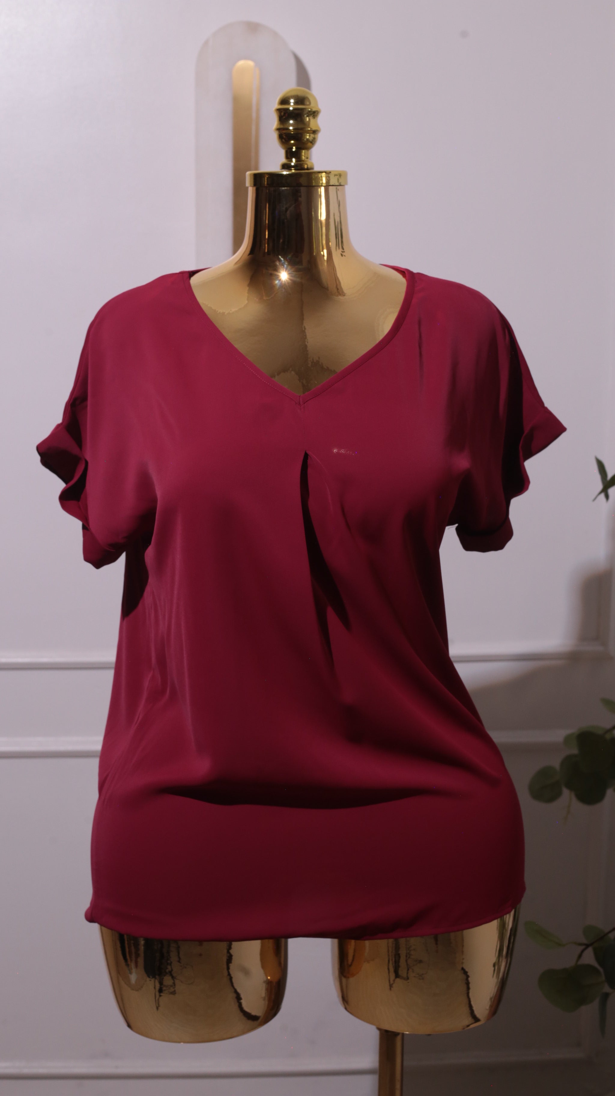 Burgundy V-Neck Blouse