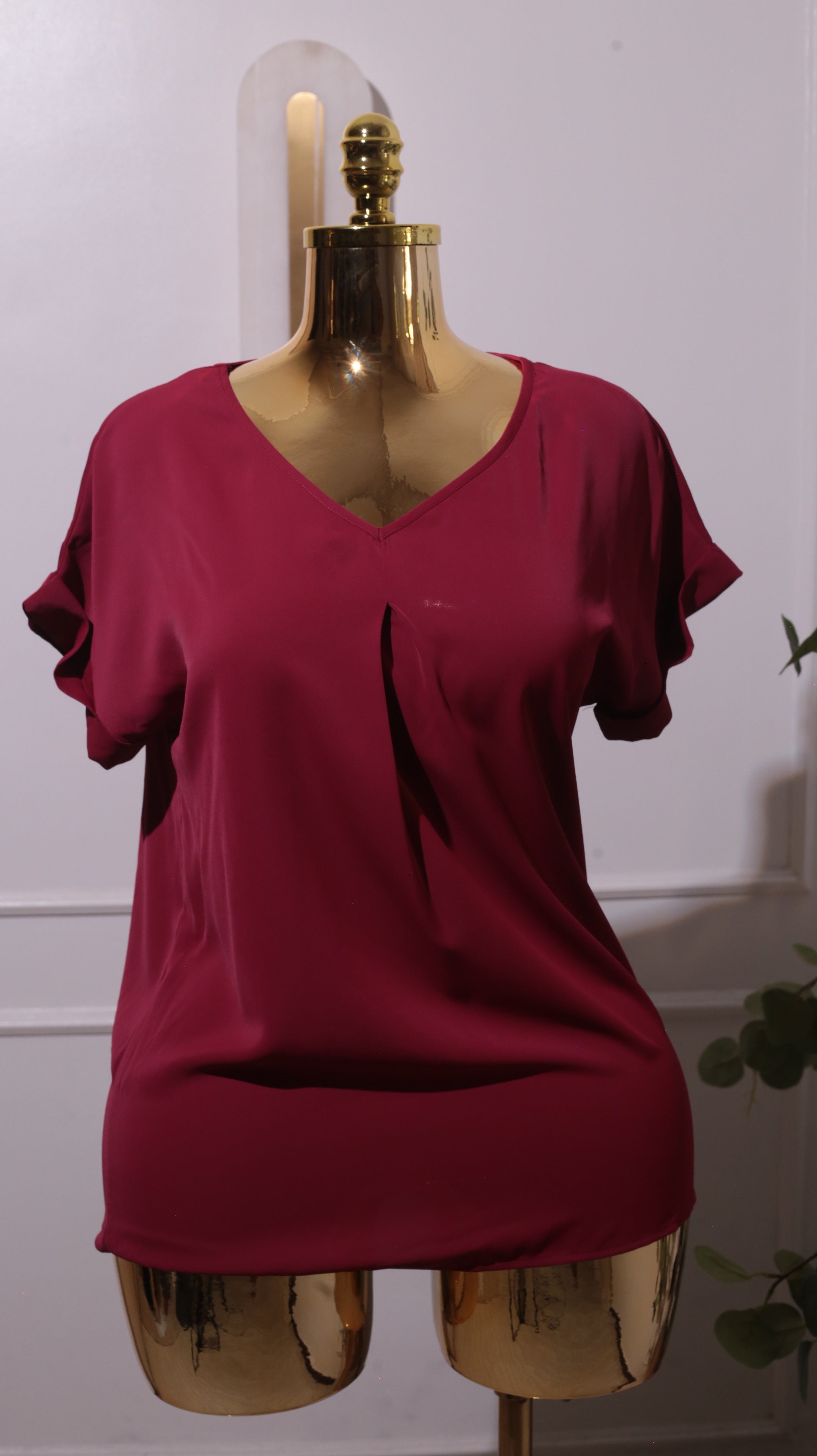 Burgundy V-Neck Blouse