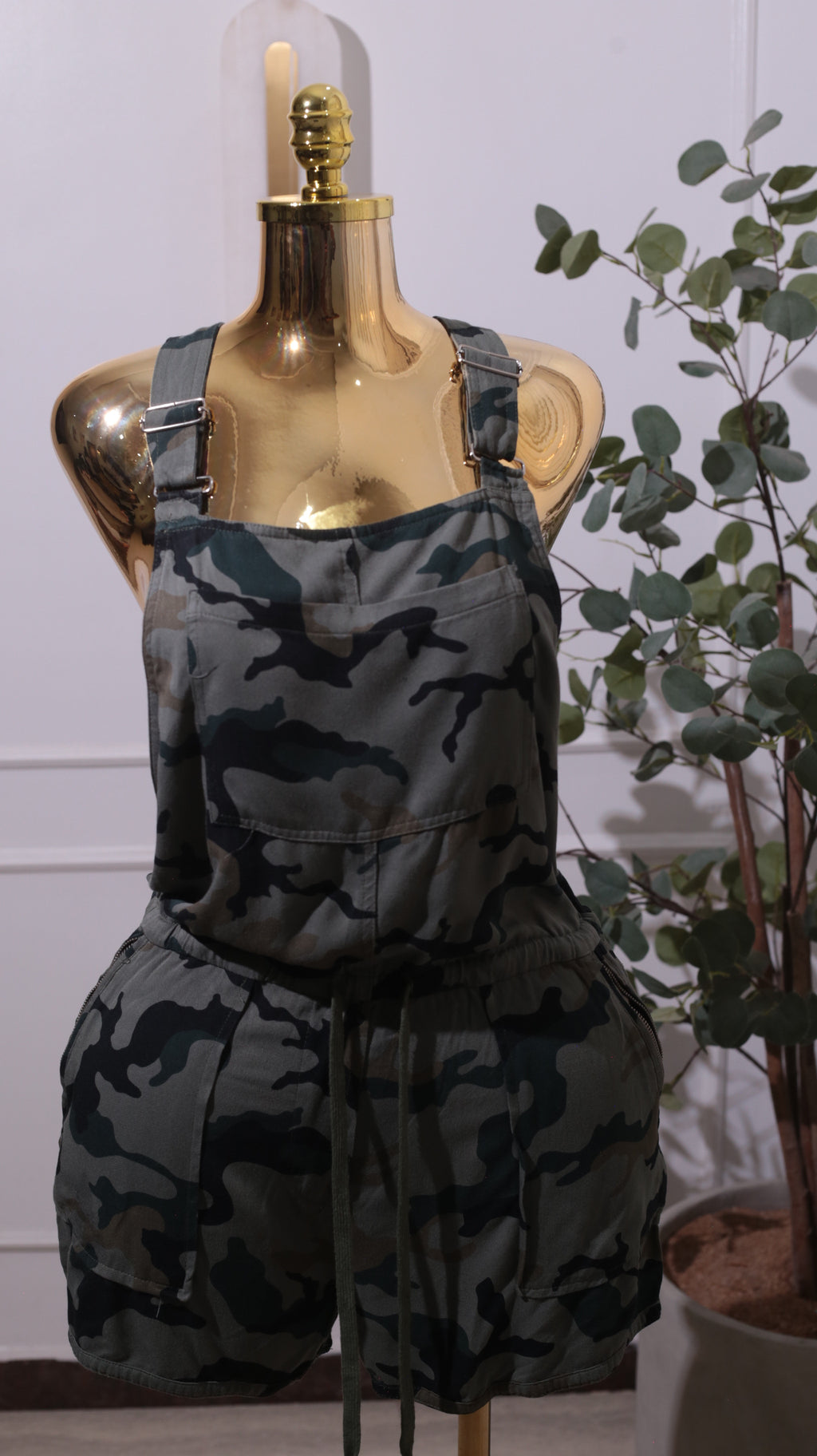 Camouflage Bib Overall Shorts