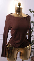 Dark Brown Ribbed Long-Sleeve Top