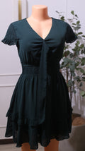 Dark Green Asymmetrical Ruffled Mini Dress