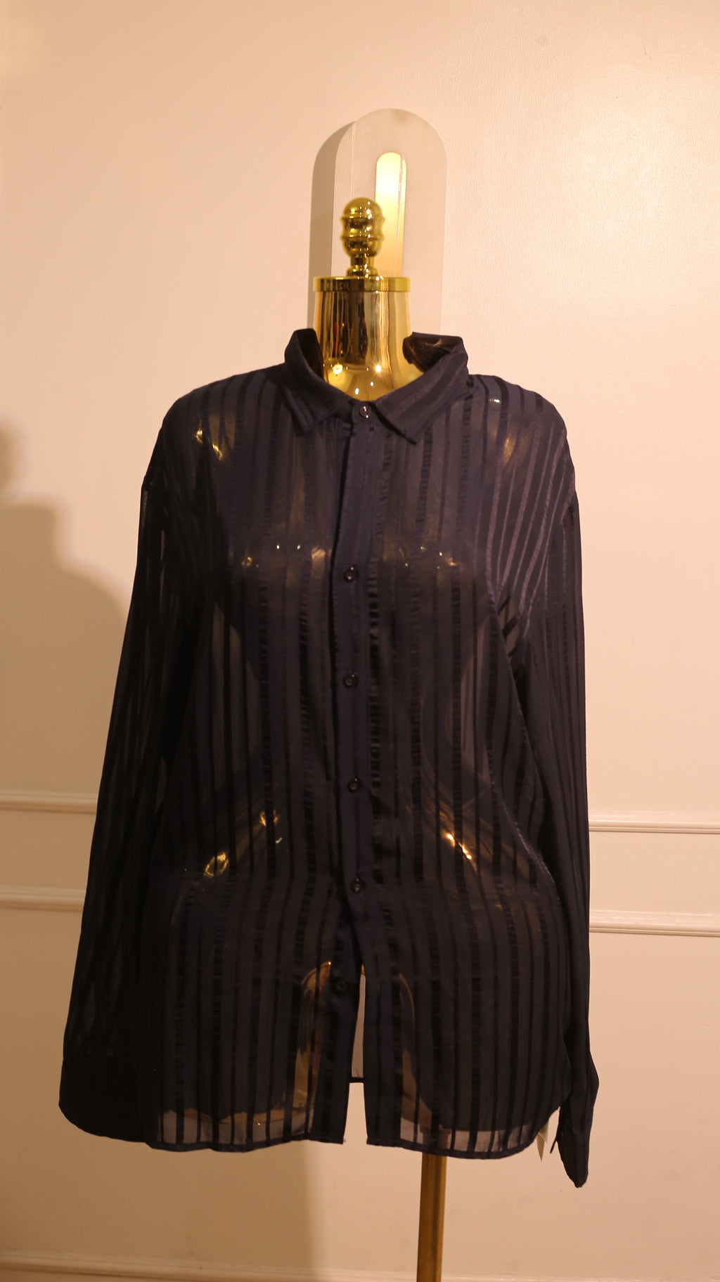 Dark Navy Blue Textured Fabric Long-Sleeved Shirt