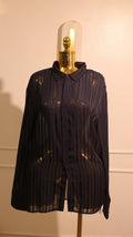 Dark Navy Blue Textured Fabric Long-Sleeved Shirt
