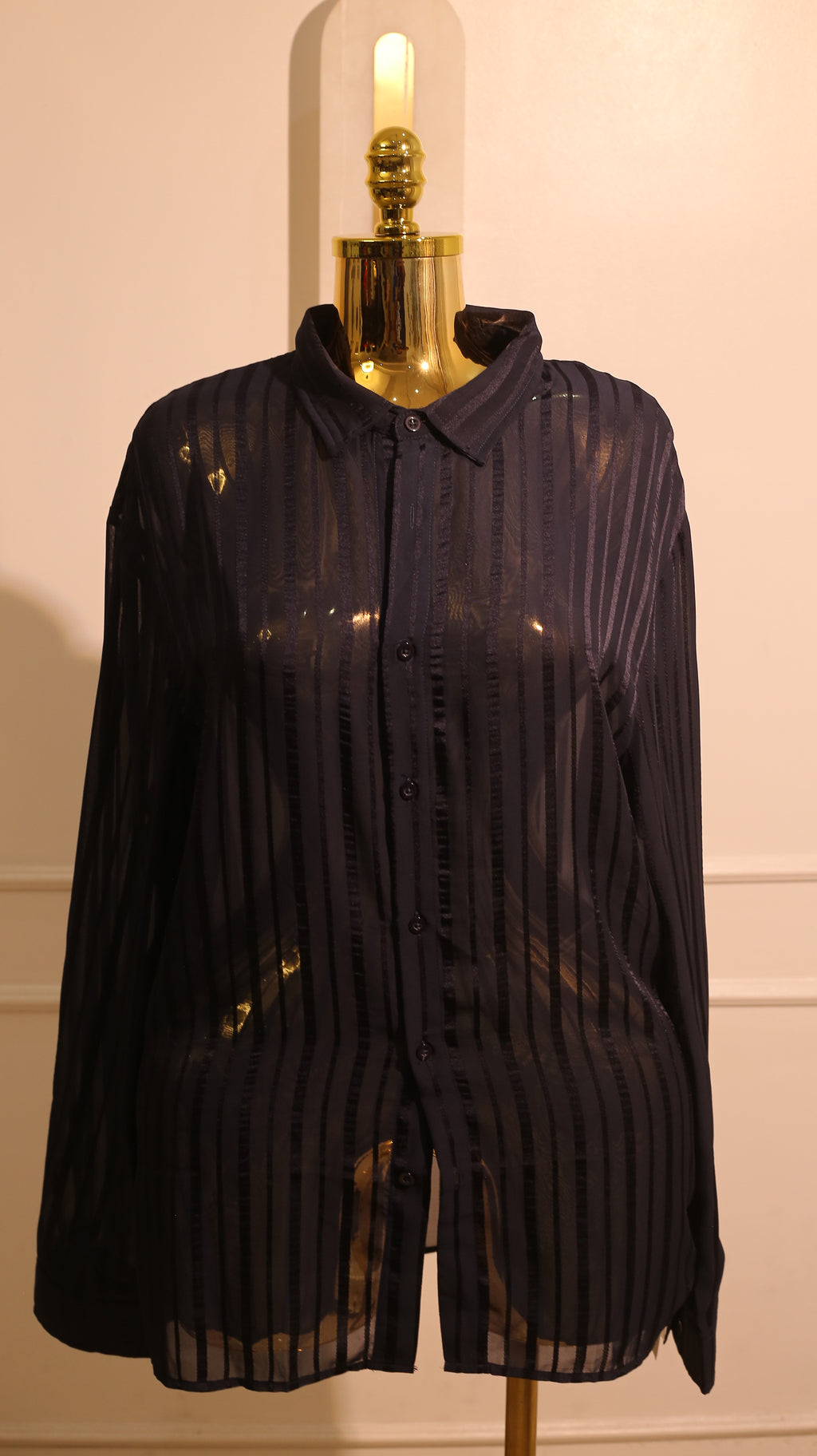 Dark Navy Blue Textured Fabric Long-Sleeved Shirt