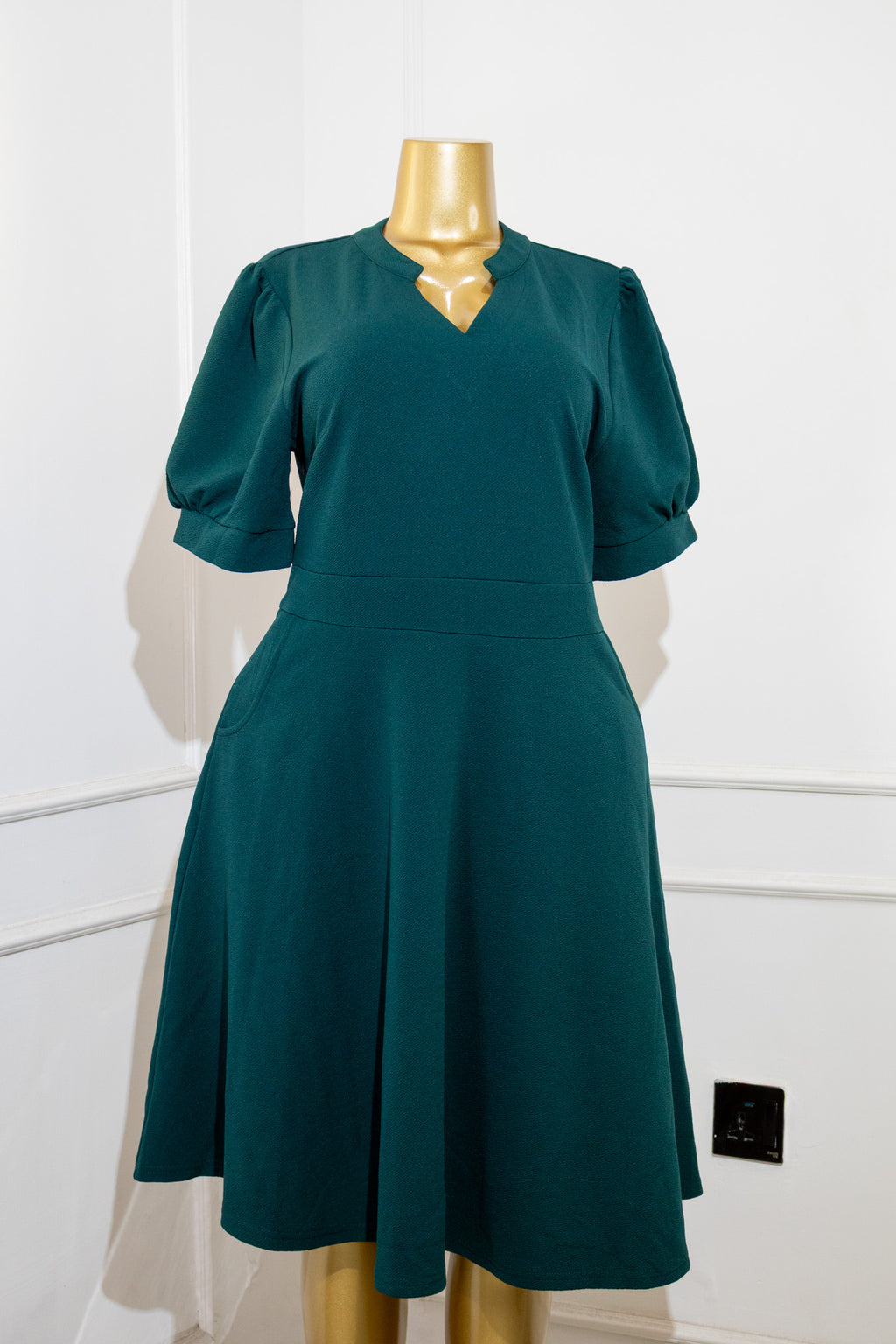 Deep Green V-Neck Dress