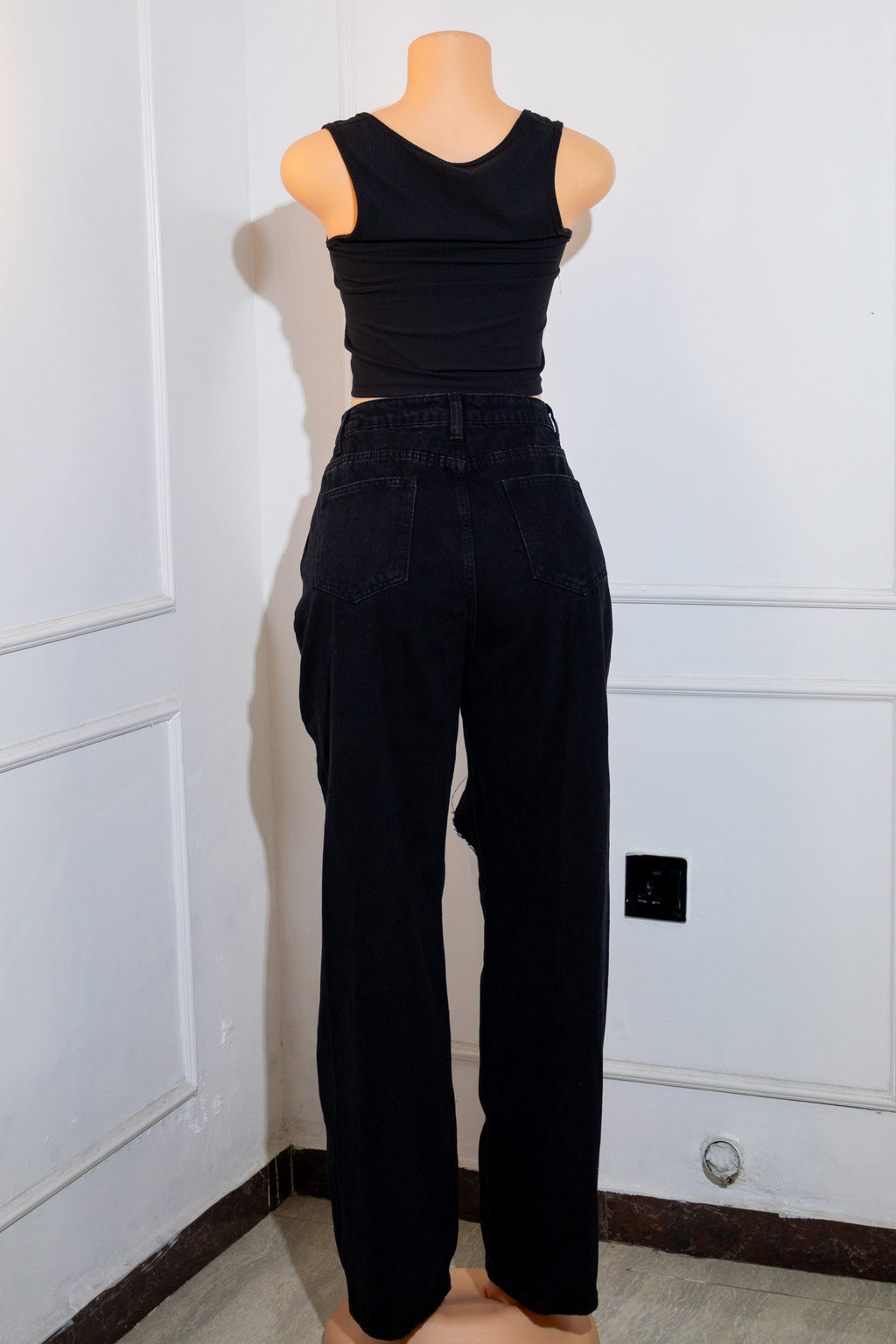 Distressed Black Wide-Leg Jeans