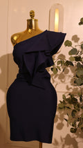 Eliza J One-Shoulder Navy Cocktail Dress (Large)