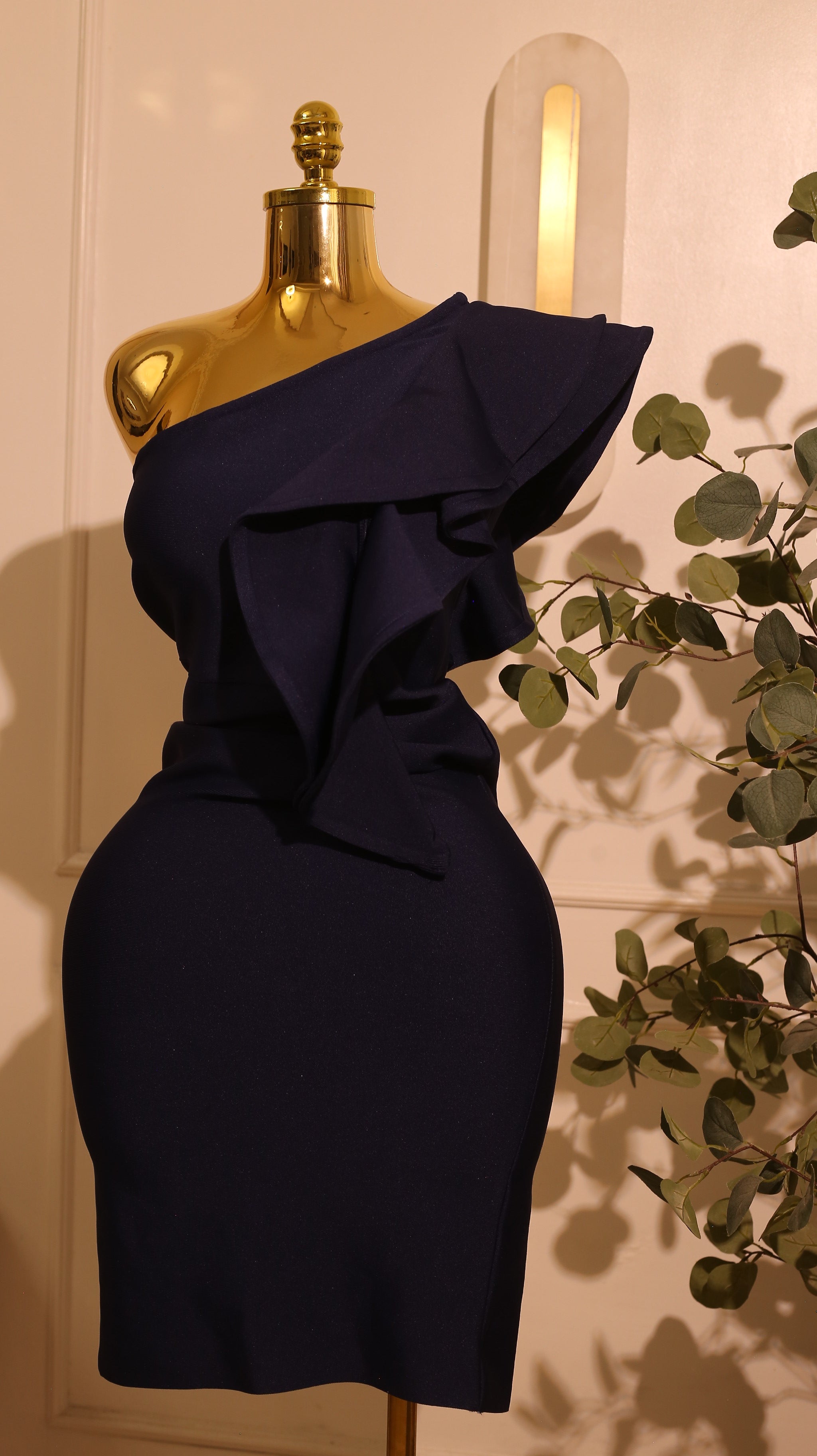 Eliza J One-Shoulder Navy Cocktail Dress (Large)