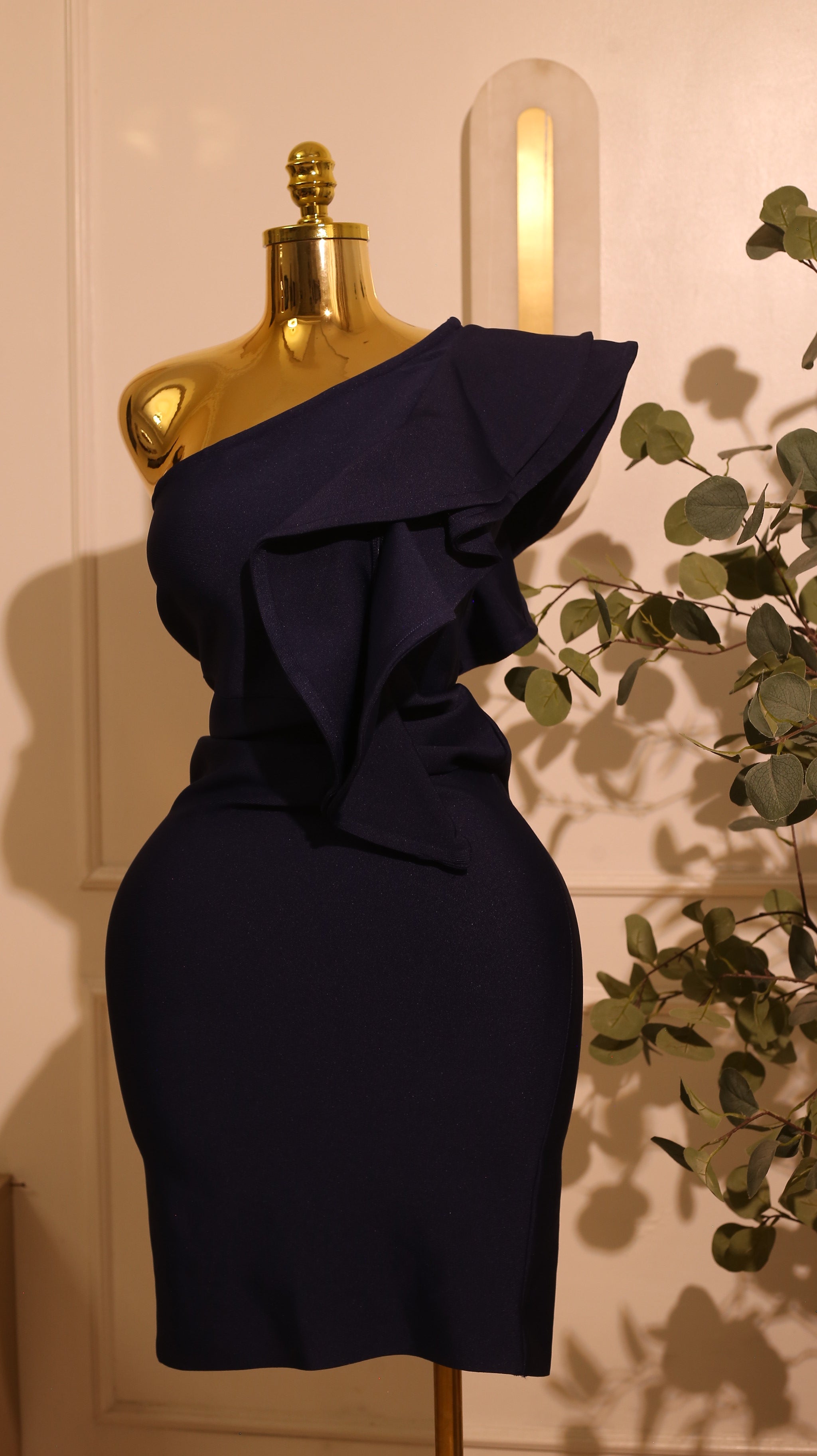 Eliza J One-Shoulder Navy Cocktail Dress (Large)