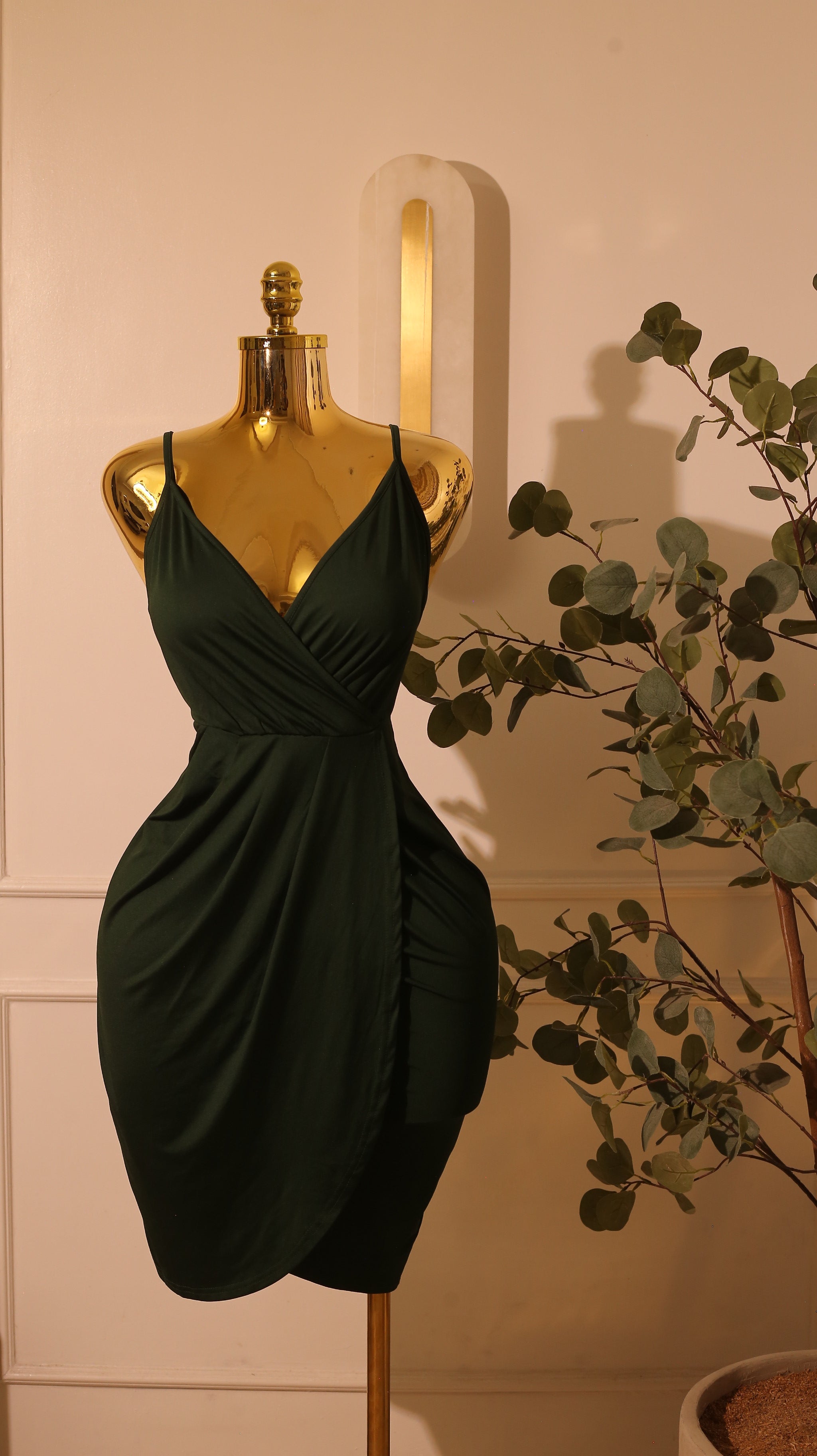 Emerald Green Satin Wrap Maxi Dress – Large