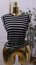 Fantaslook Cap Sleeve Top For In A Black And White Striped Pattern