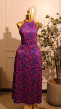 Pink & Blue Floral Halter Maxi Dress (Large)