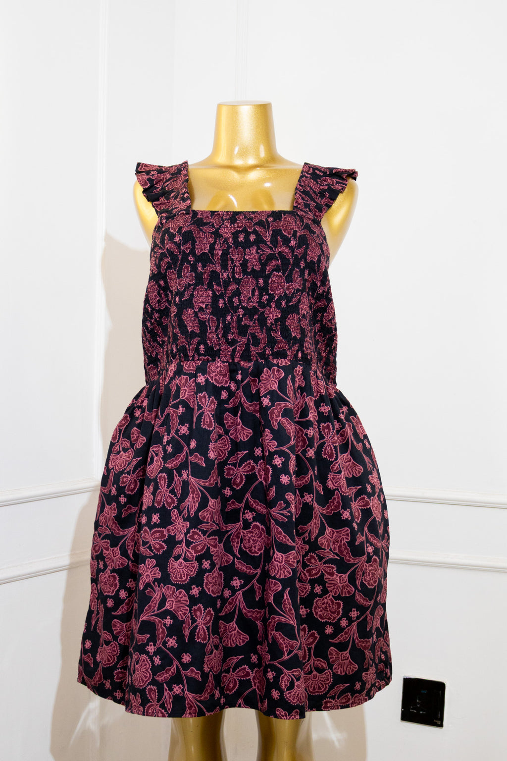 Floral Square-Neck Smocked Dress