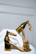 Gold Rhinestone Block-Heel Sandals