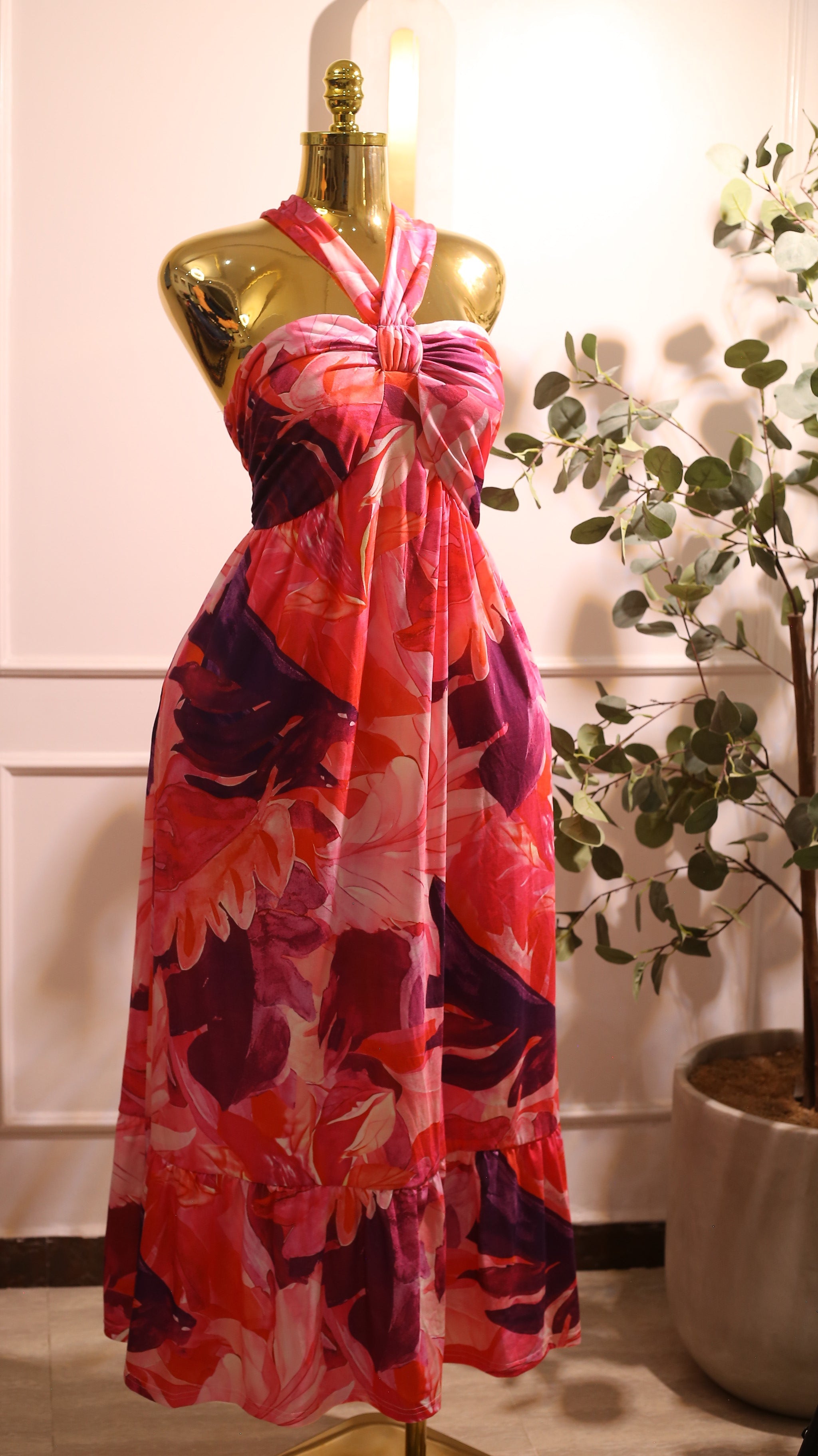 Grace Karin Floral Print Halter Neck Maxi Dress