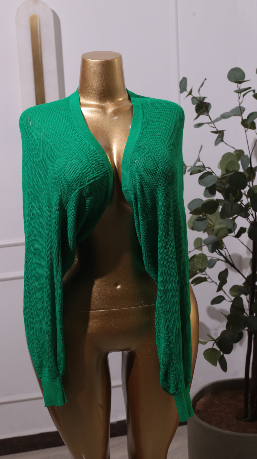 Green Cropped Knit Cardigan