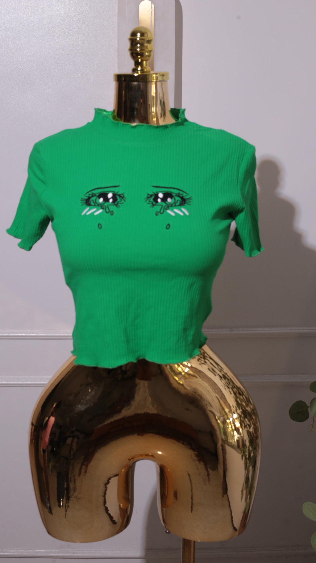Green Ribbed Graphic T-Shirt
