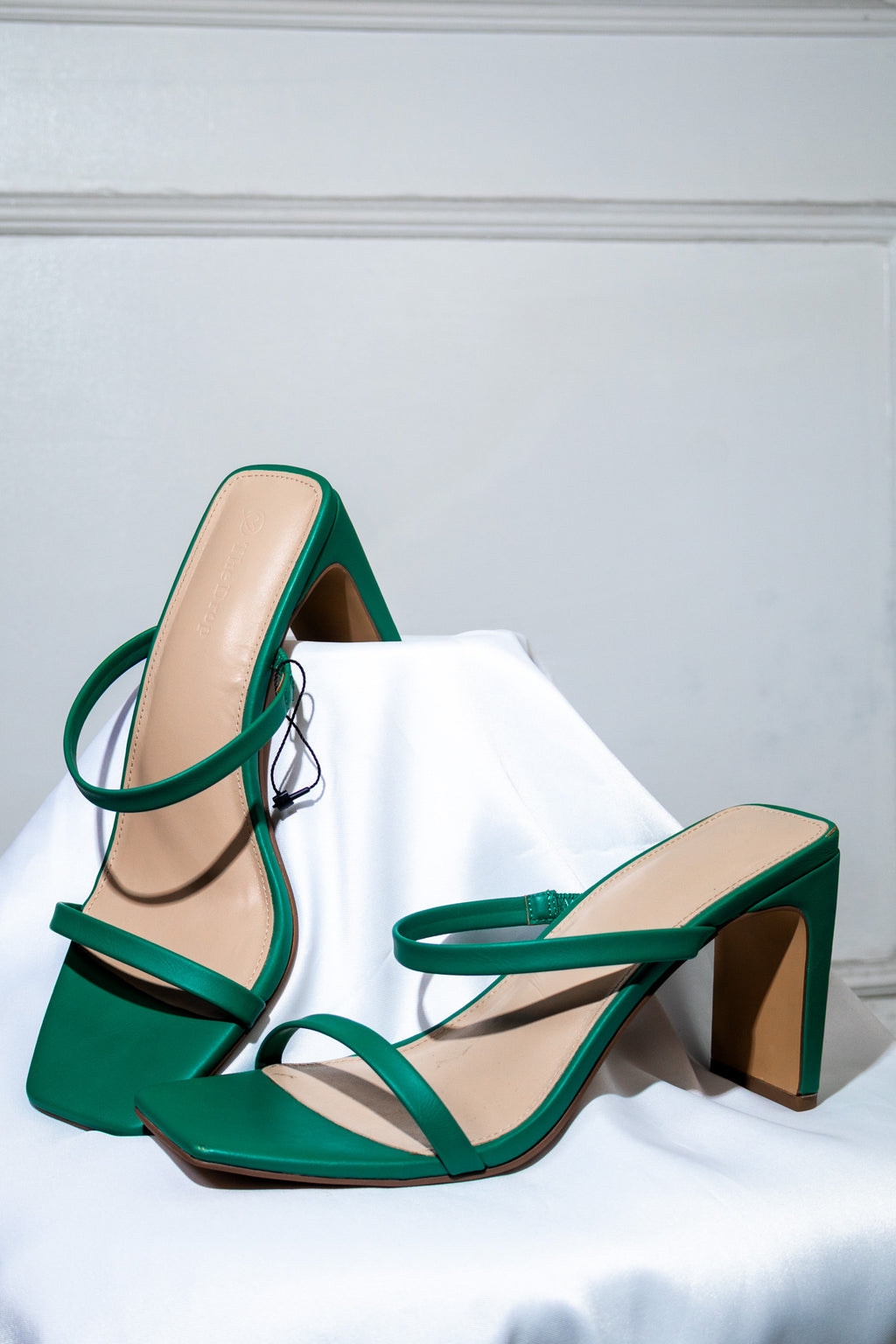 Green Square-Toe Block-Heel Sandals