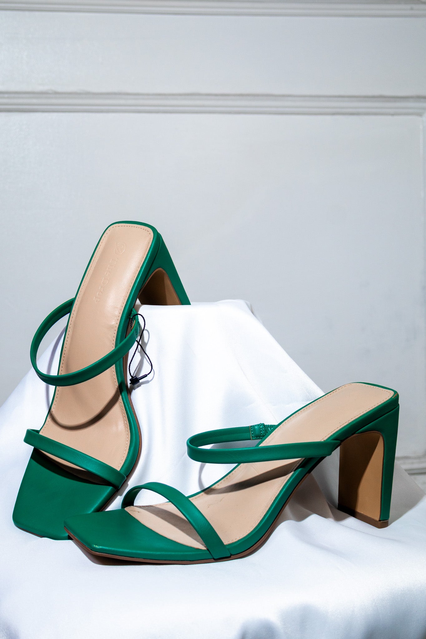 Green Square-Toe Block-Heel Sandals