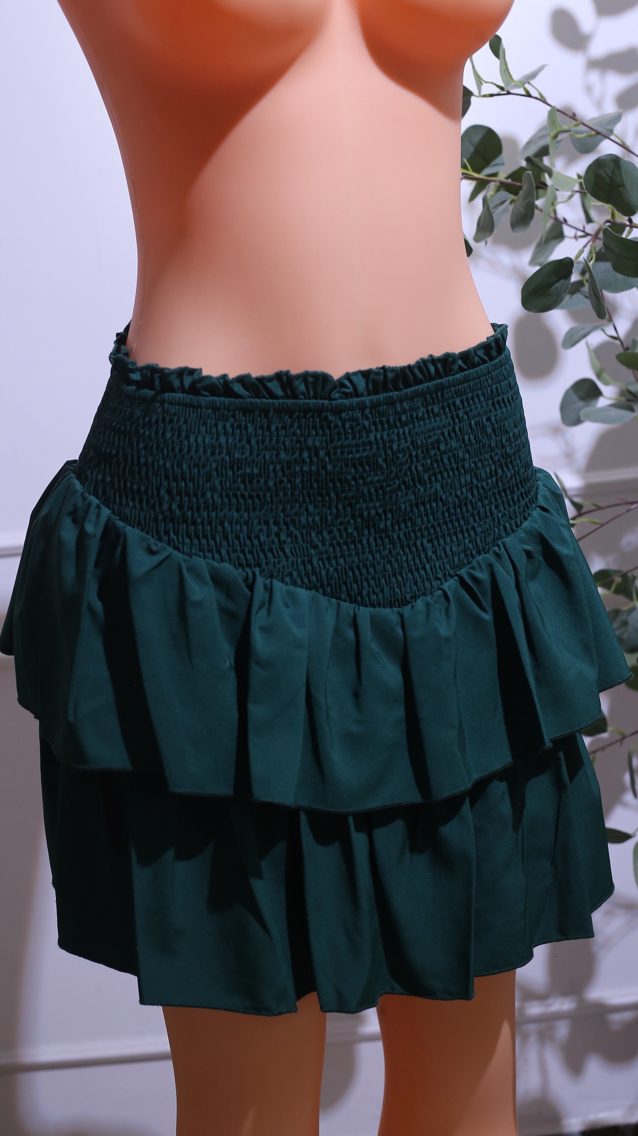 Green Tiered Mini Skirt