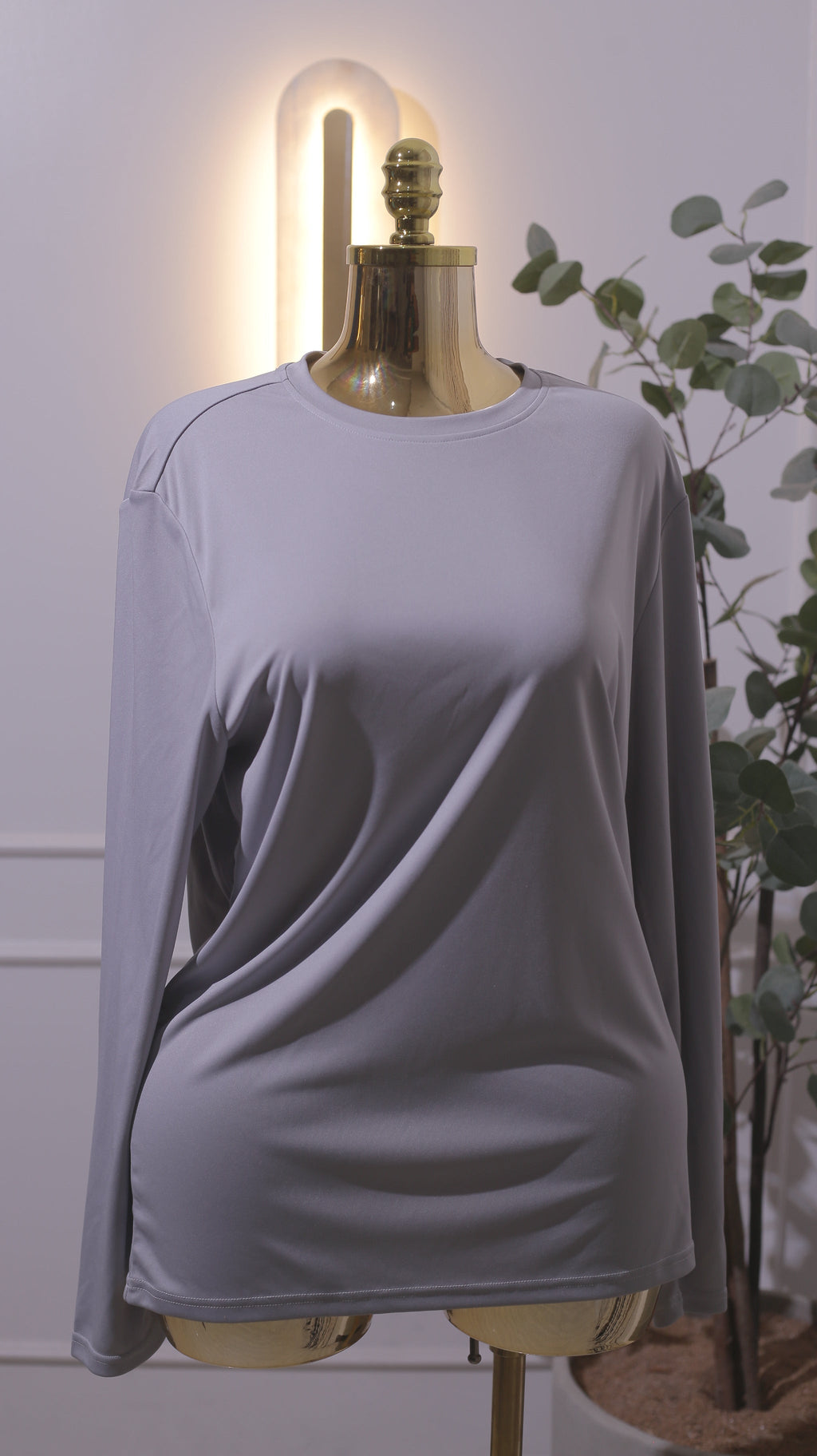 Grey Long-Sleeve Athletic T-Shirt