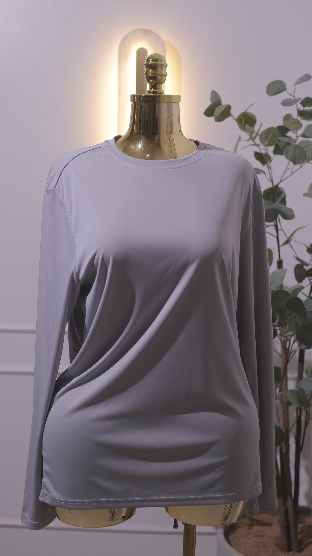 Grey Long-Sleeve Athletic T-Shirt