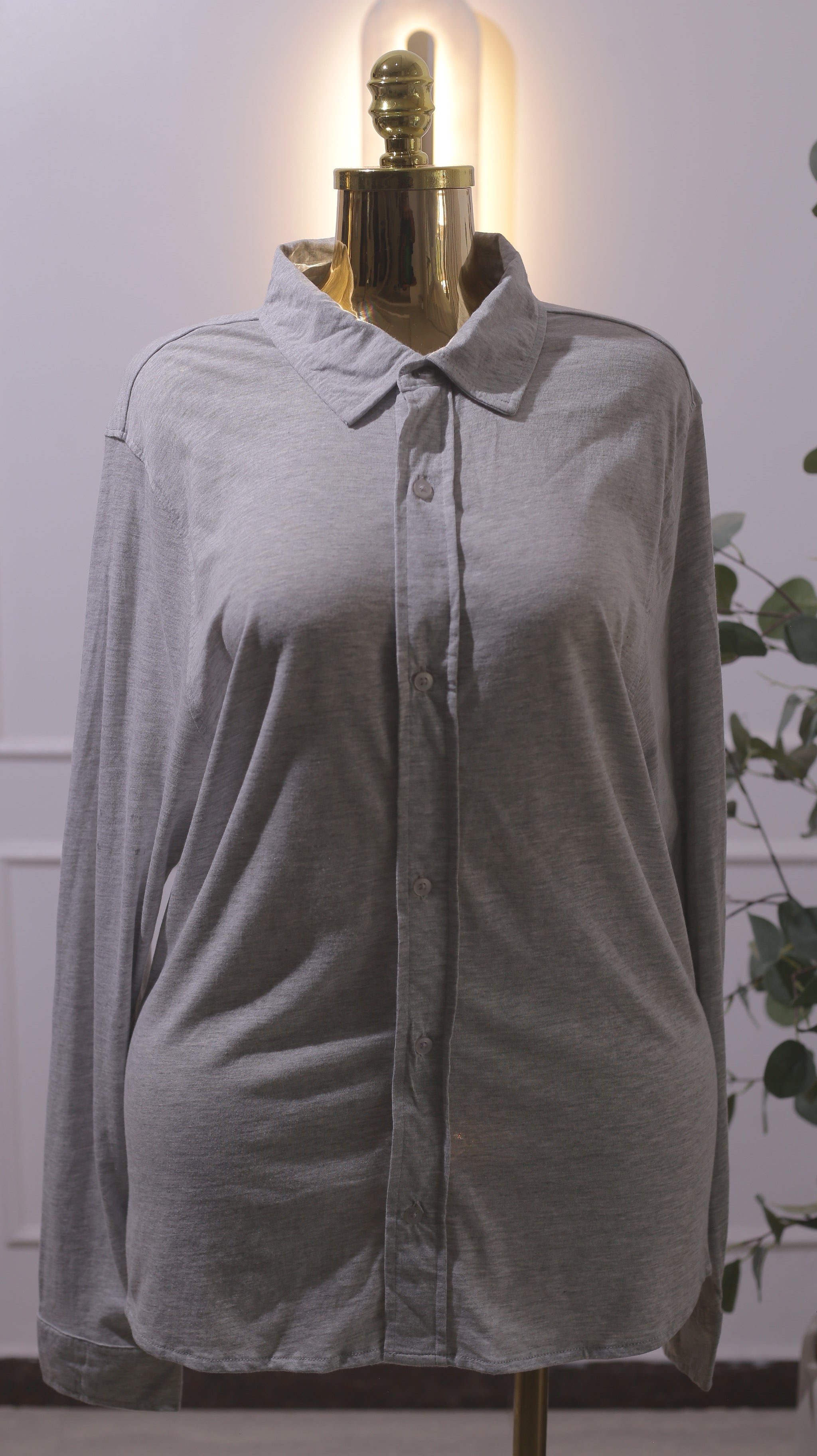 Grey Long-Sleeve Button-Down Shirt