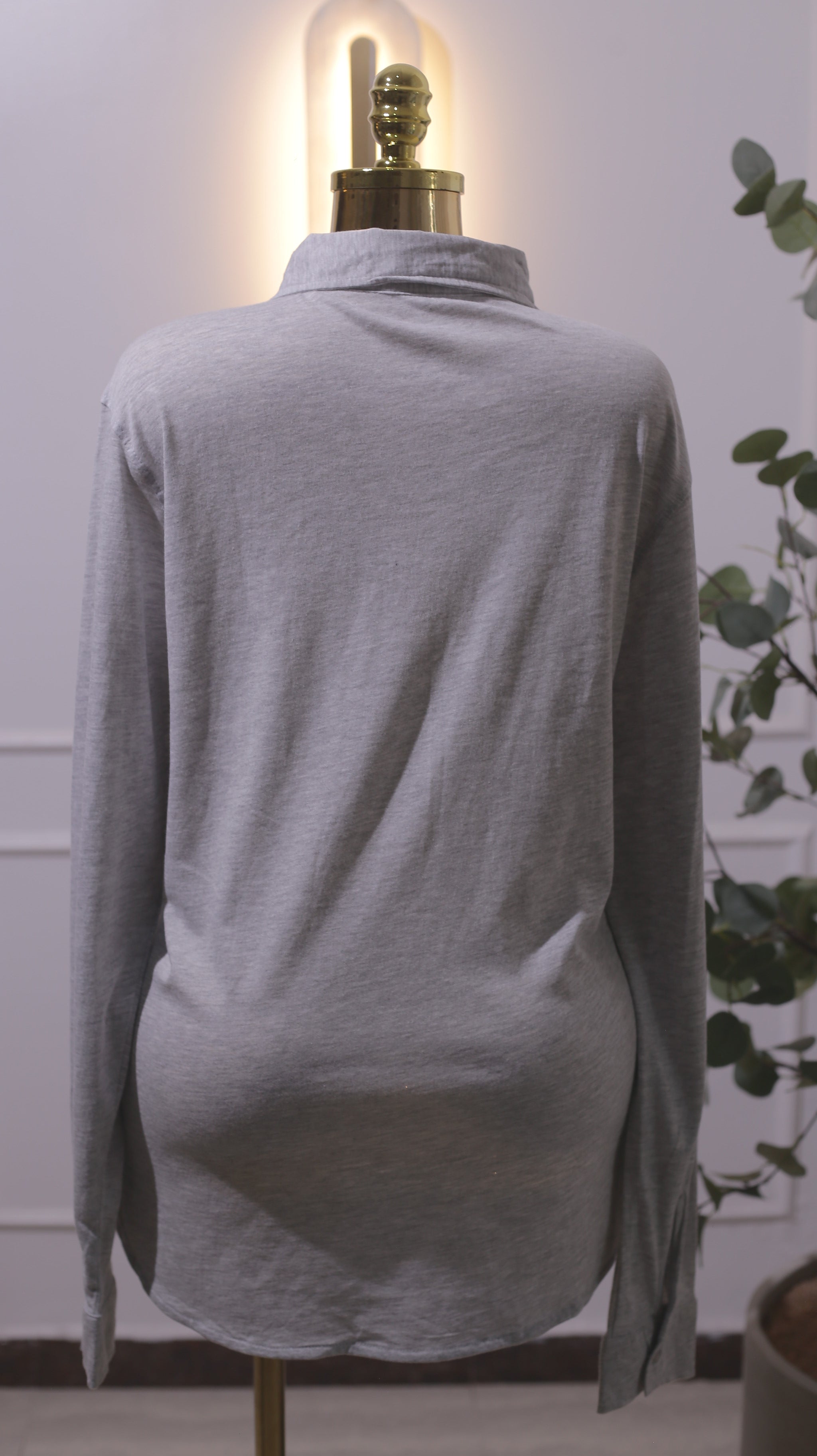 Grey Long-Sleeve Button-Down Shirt