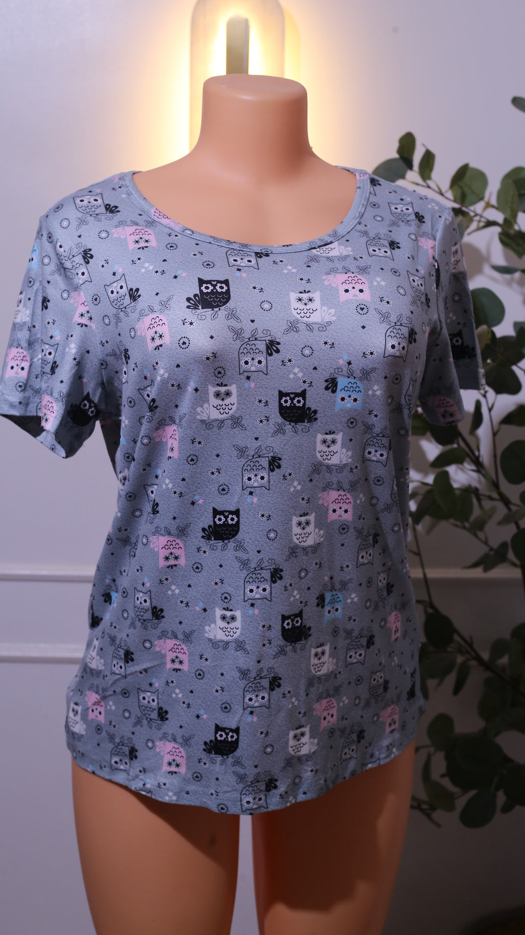 Grey Owl Print Short-Sleeve T-Shirt (Pyjama Set Piece)