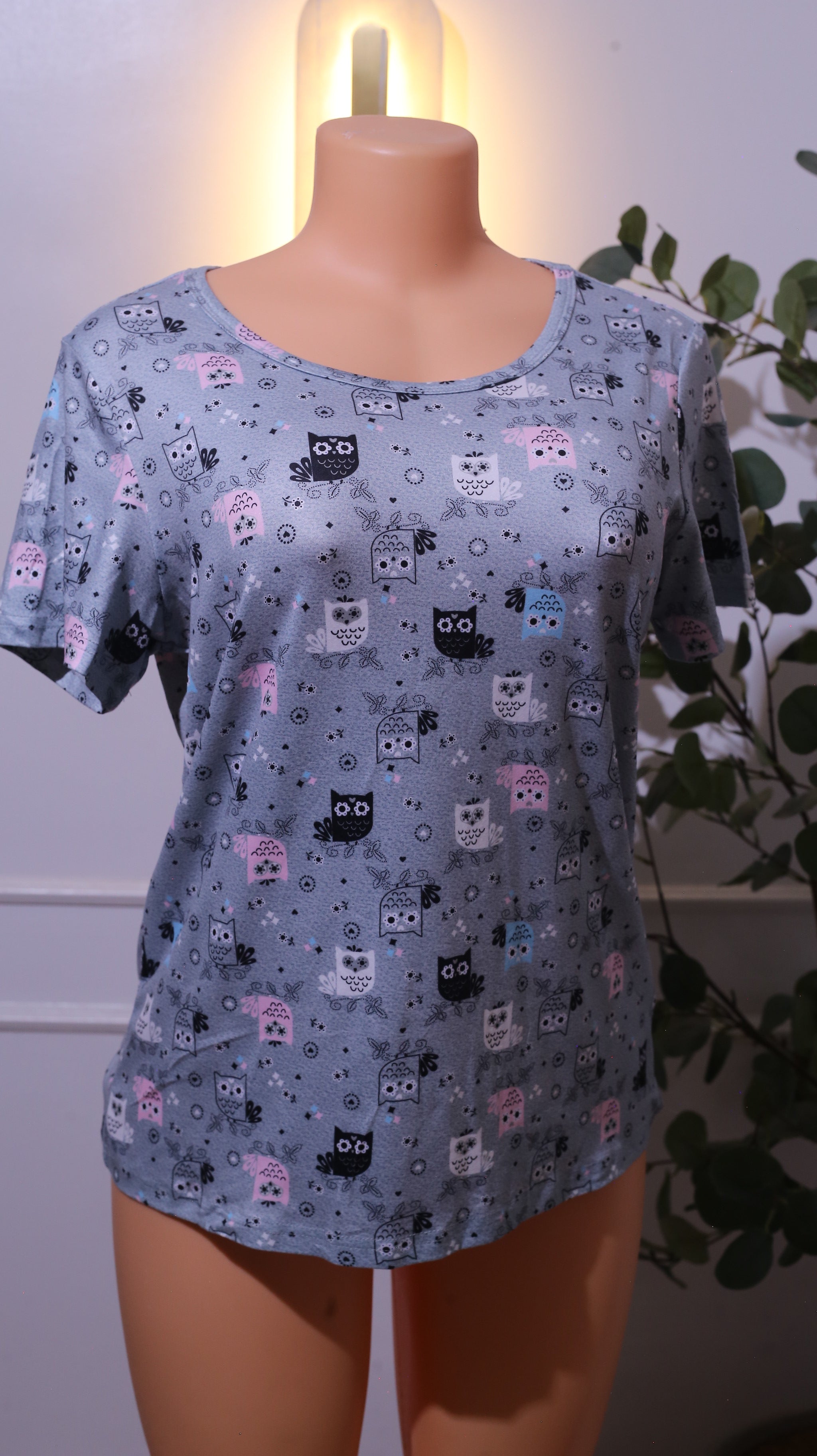 Grey Owl Print Short-Sleeve T-Shirt (Pyjama Set Piece)