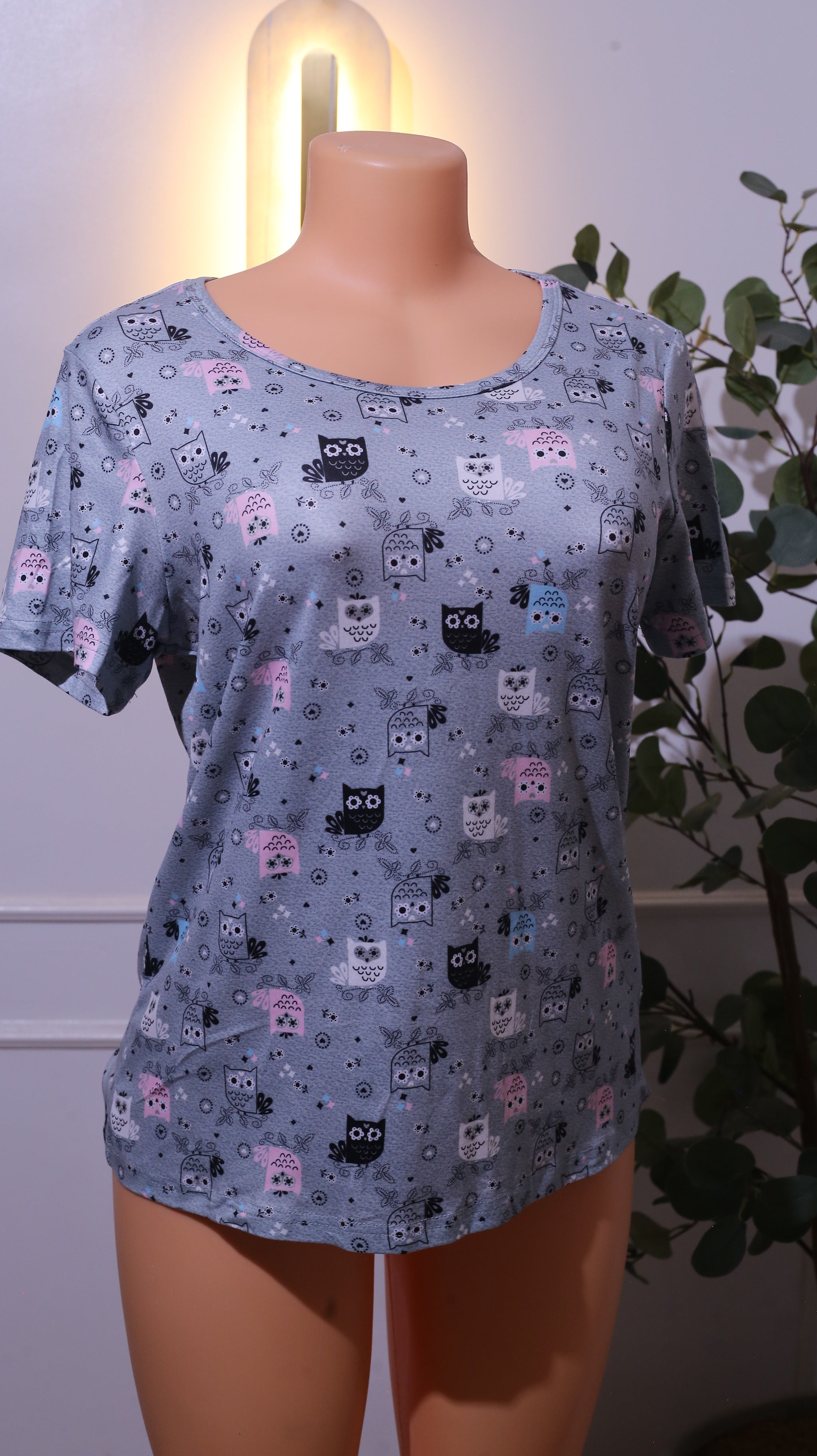 Grey Owl Print Short-Sleeve T-Shirt (Pyjama Set Piece)