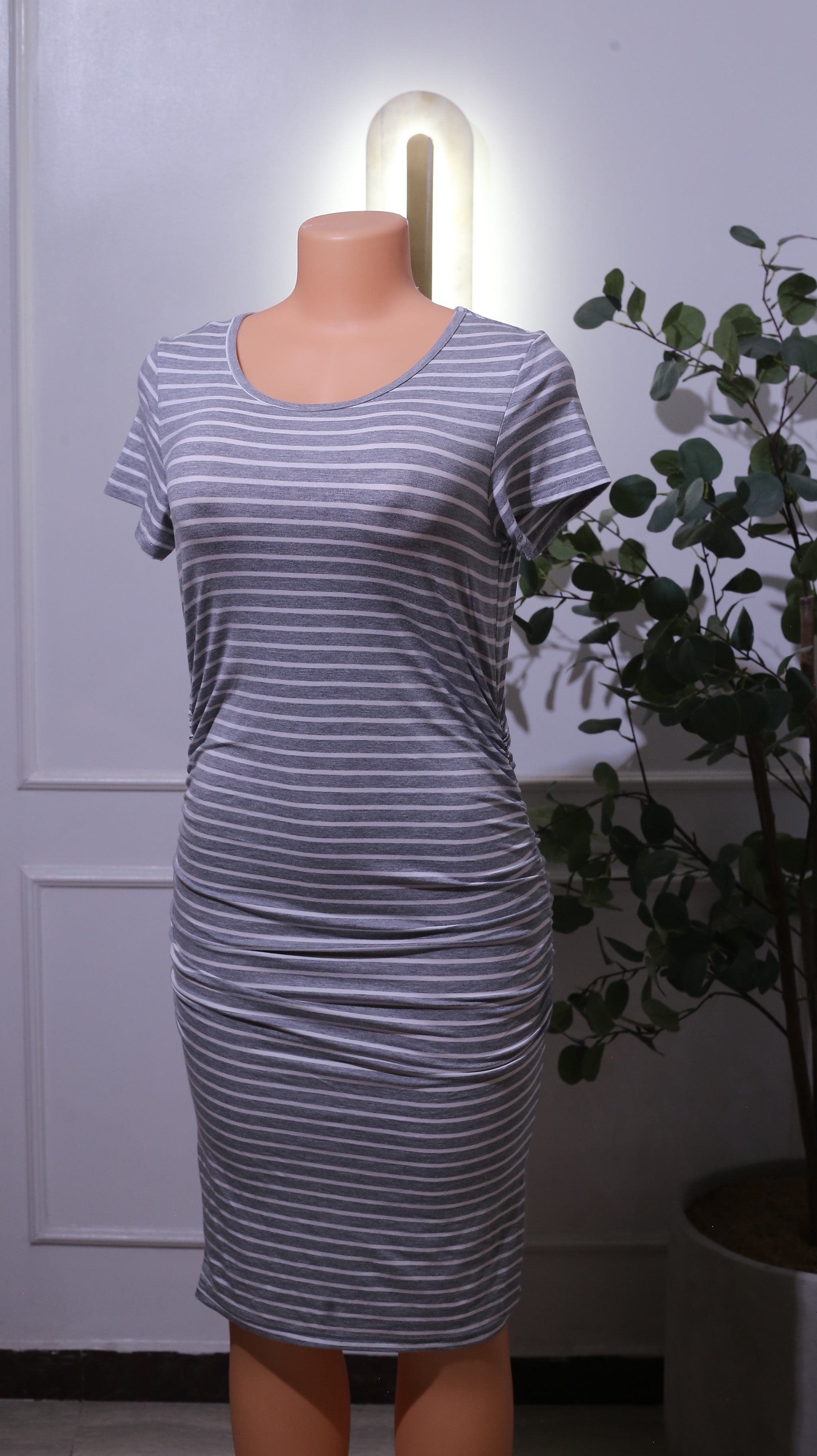 Grey Striped Maternity Bodycon Dress