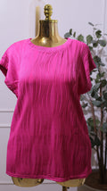 Hot Pink Pleated Short-sleeve Top