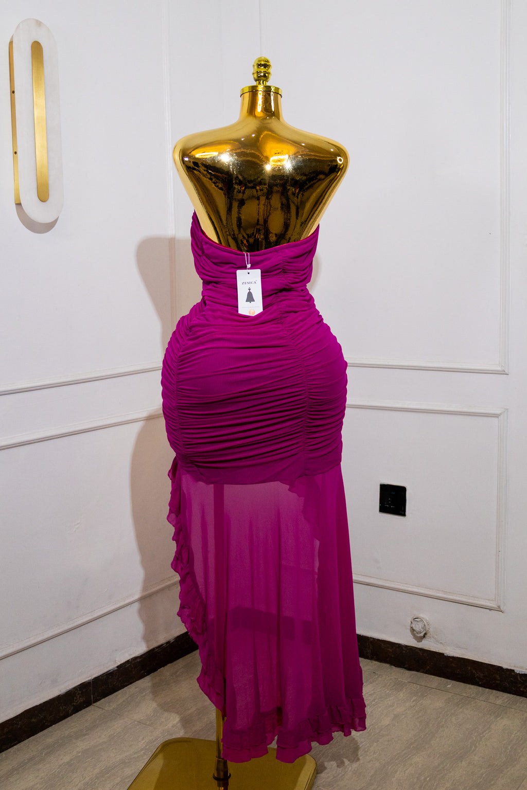 Hot Pink Strapless Ruffle Cocktail Dress