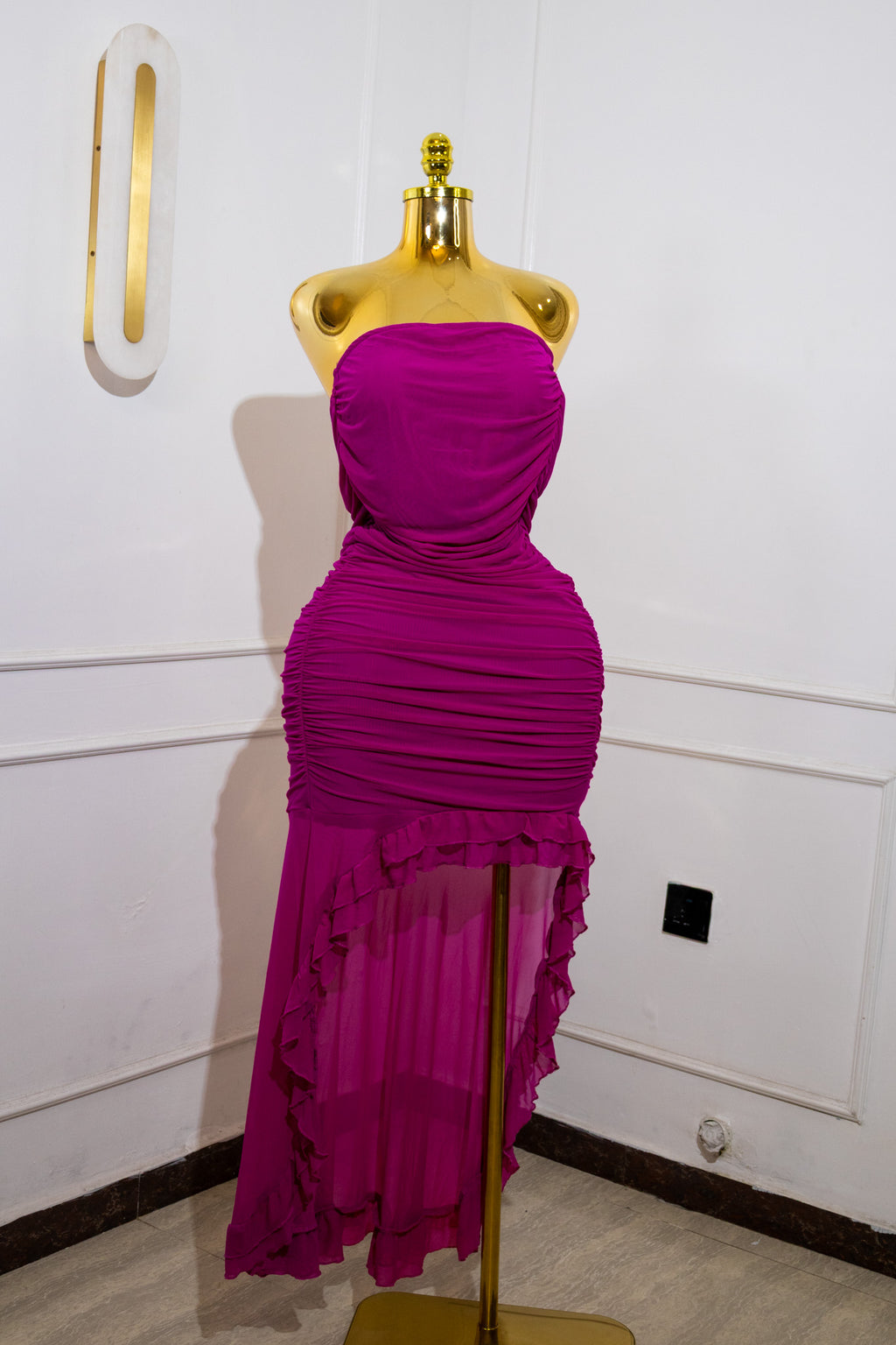 Hot Pink Strapless Ruffle Cocktail Dress