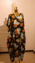 Kaftan Dress Made From Black Floral-Print Viscose Chiffon Fabric
