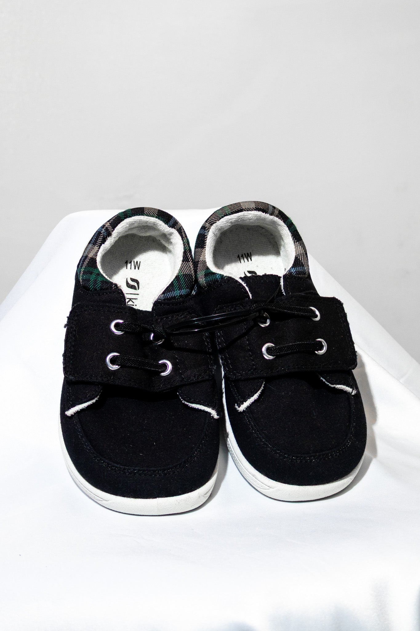 Kids Black Plaid Canvas Shoes