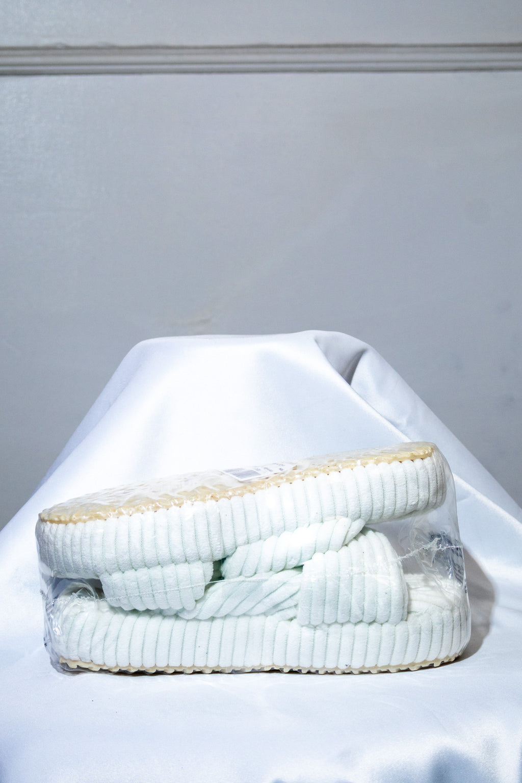 Kids White Corduroy Platform Slippers