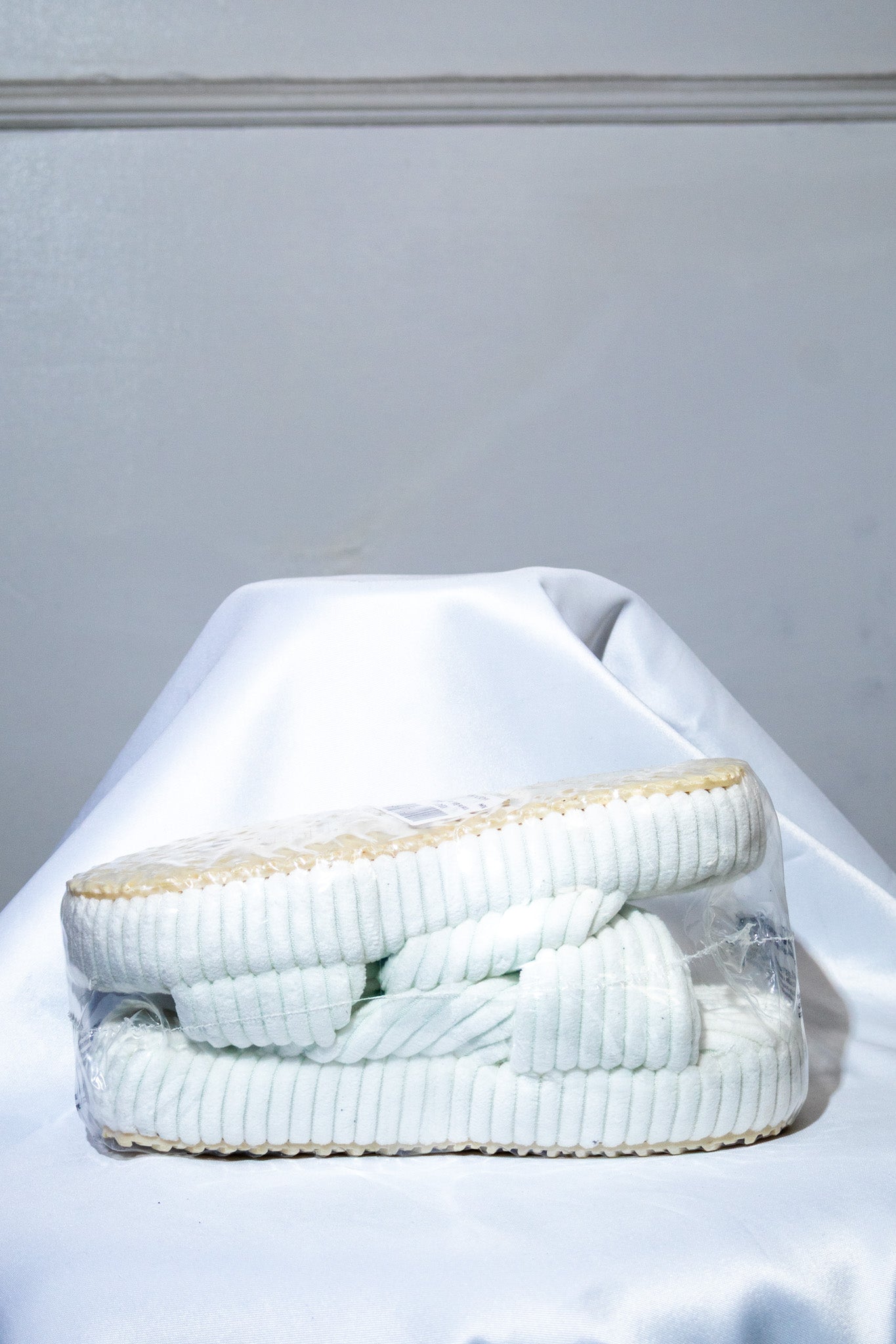 Kids White Corduroy Platform Slippers