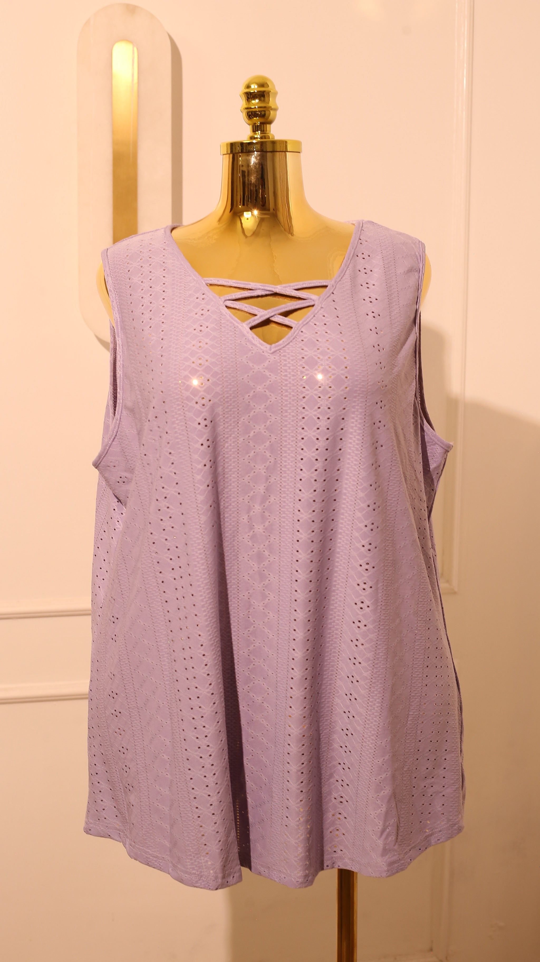Lavender Eyelet Sleeveless Tank Top – 3XL