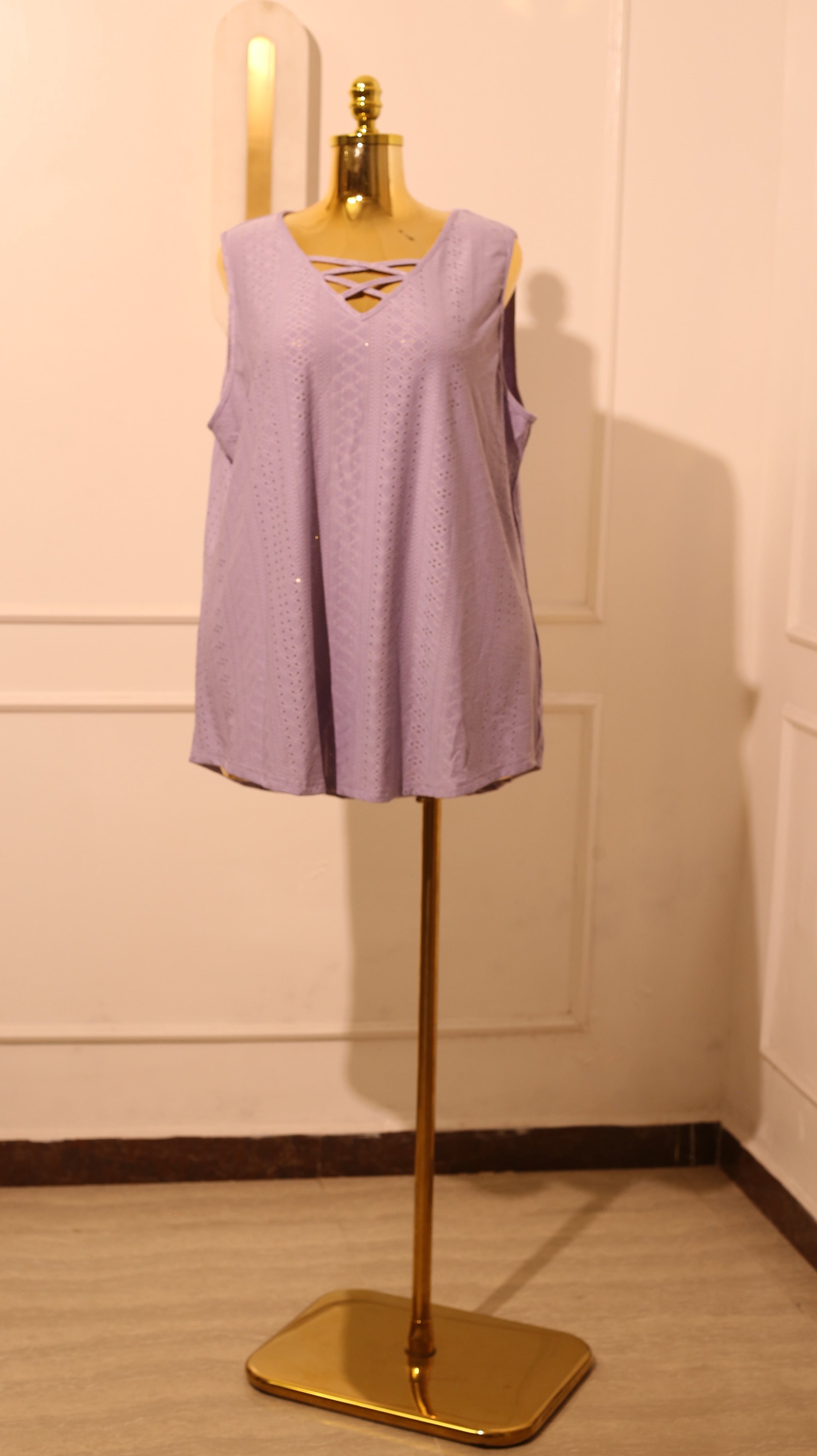 Lavender Eyelet Sleeveless Tank Top – 3XL