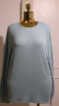Light Blue And White Striped Seersucker Long-Sleeve Top
