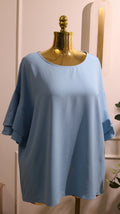 Light Blue Round-Neck Top Or Tunic With Tiered Ruffle Sleeves