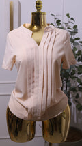 Light-colored, Short-sleeved Blouse With A V-NECK And Pleated Front Details