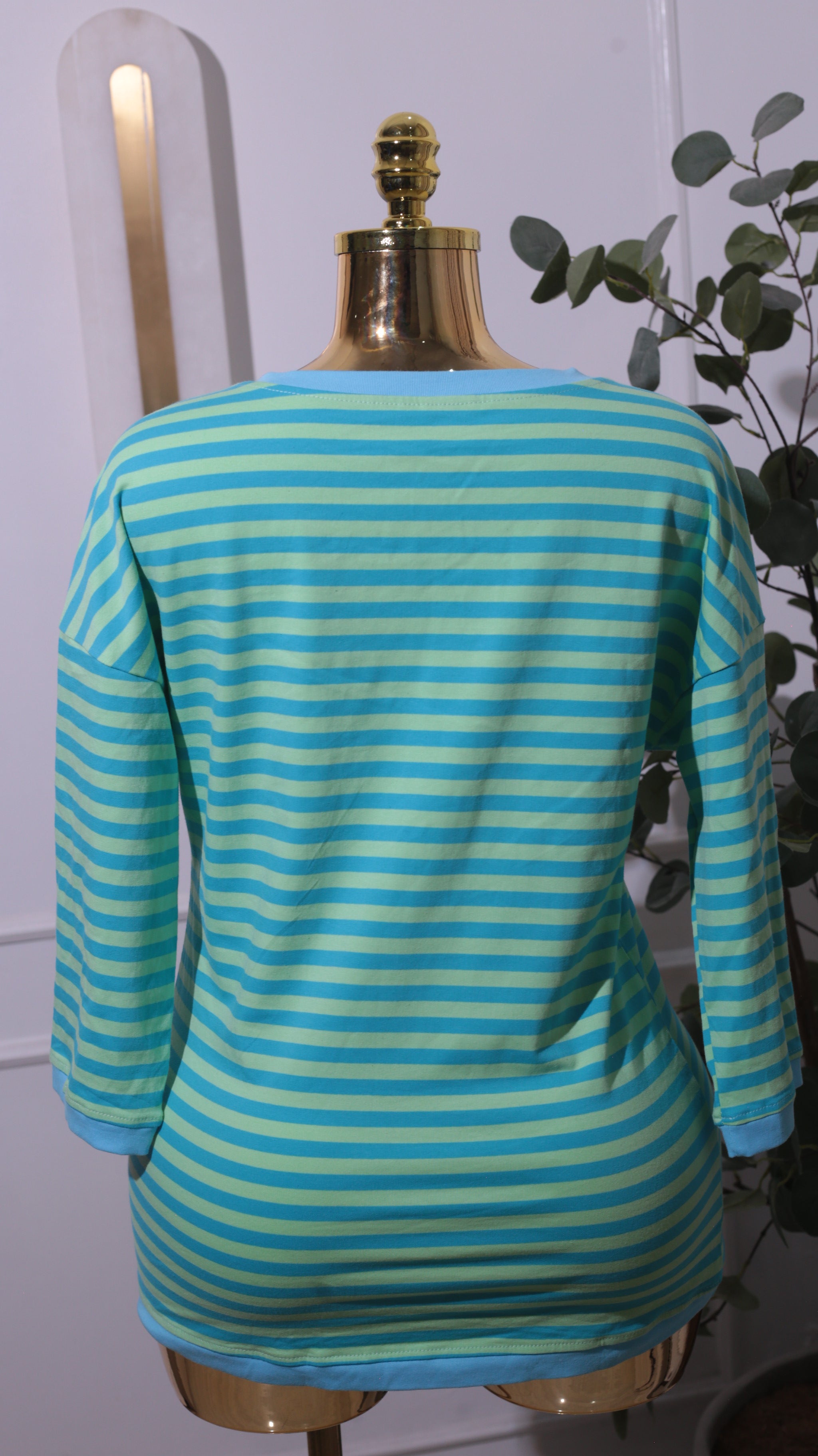 Light Green Blue Striped Pajama Top