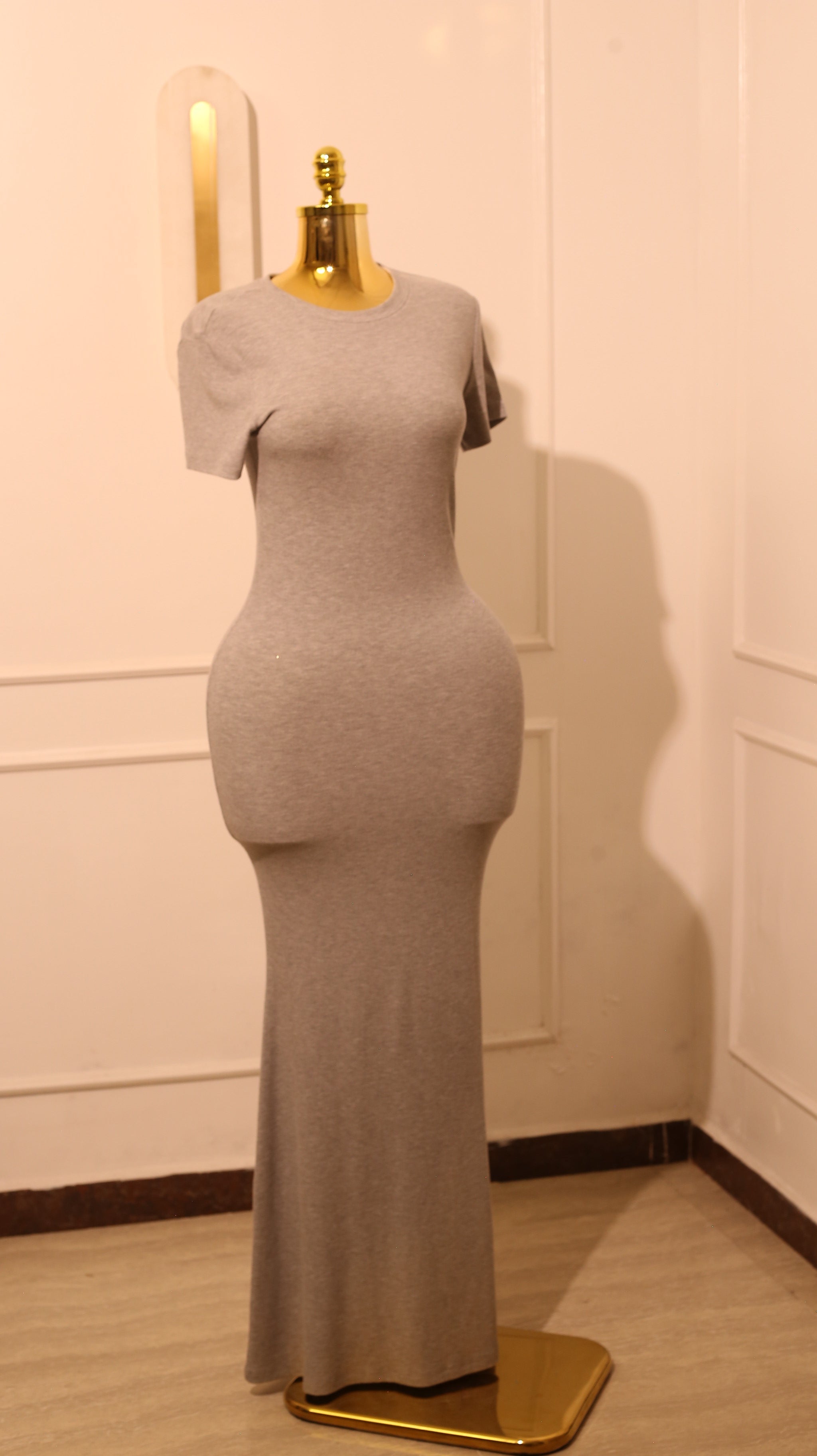 Light Grey Ribbed Bodycon Maxi Dress