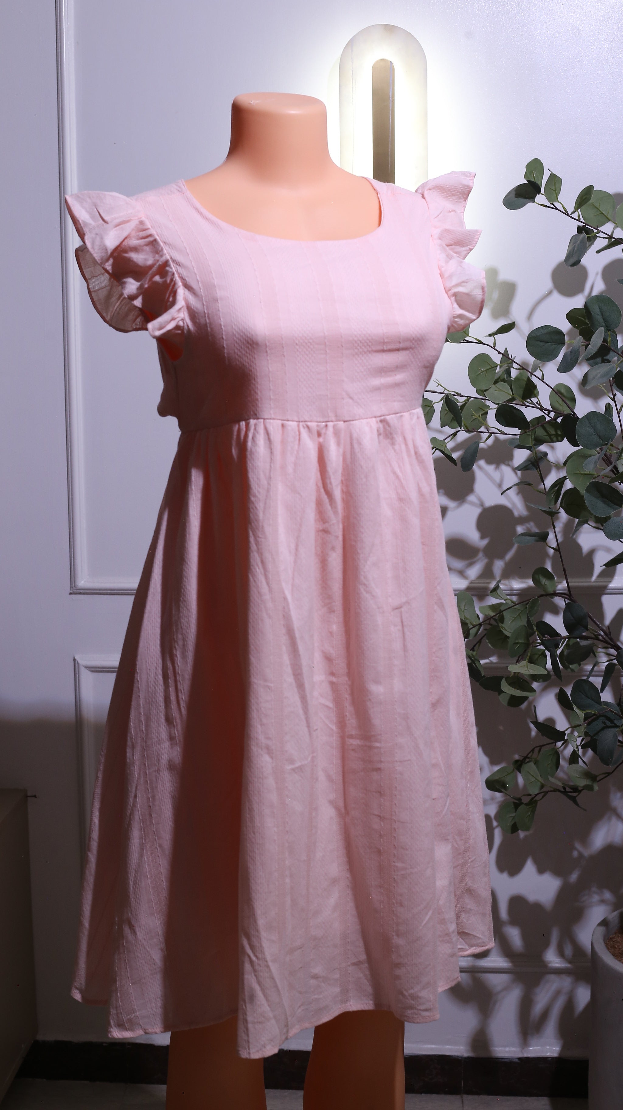 Light Pink Flutter Sleeve Midi Dress
